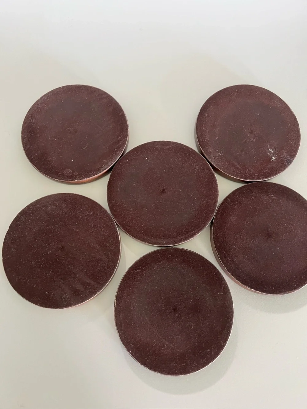 Vintage Brazilian Rosewood and blue agate slice coaster set of six with caddy.